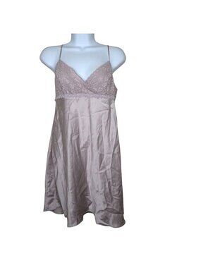 August Silk Womens 100% Silk Nightgown Lace Detail Size M Beige Washable